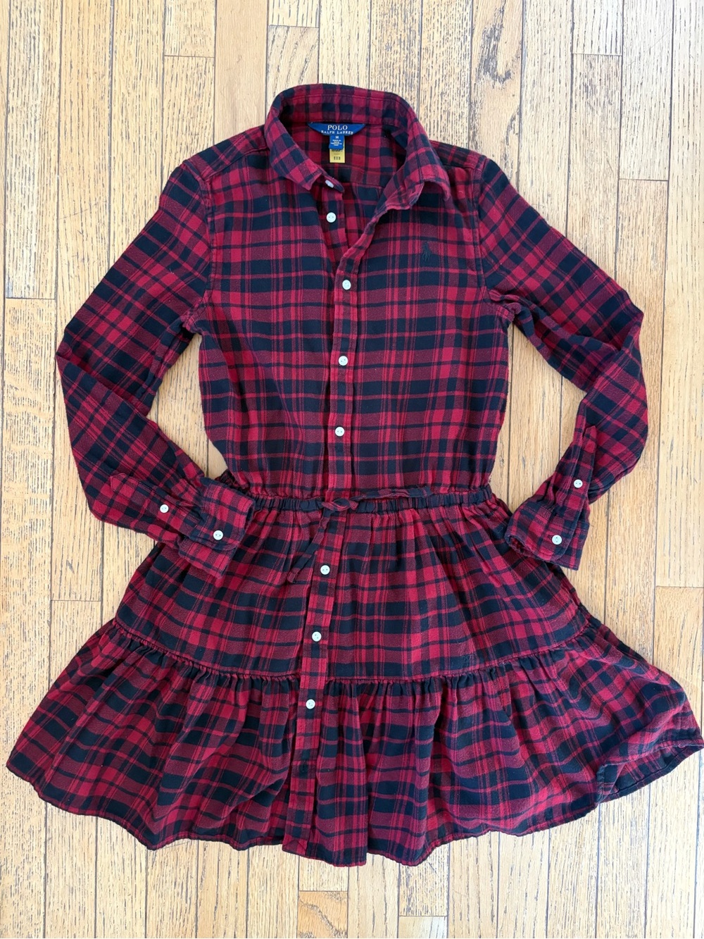 Polo by Ralph Lauren Red and Black Plaid Cotton Twill Shirt Dress Size 14